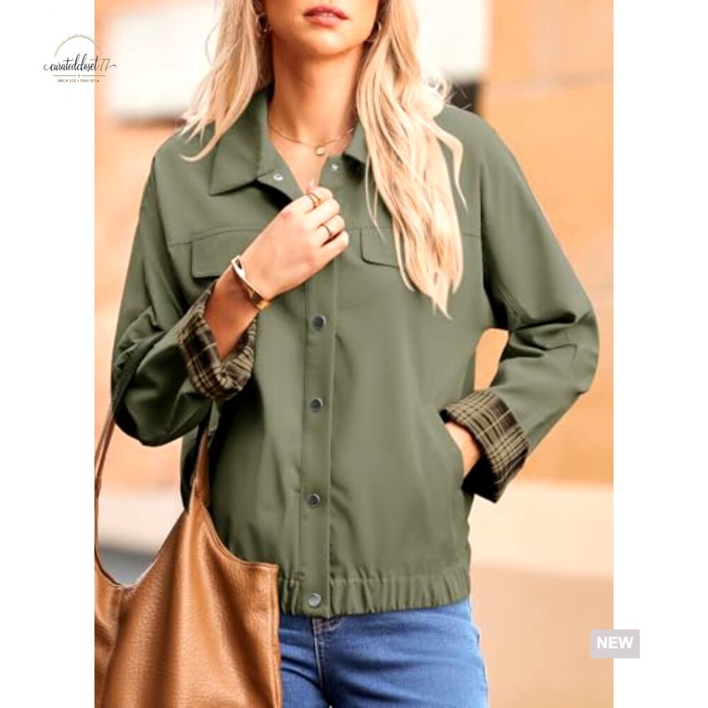 Oversized Snap Button Jacket Lightweight Polyeste… - image 3